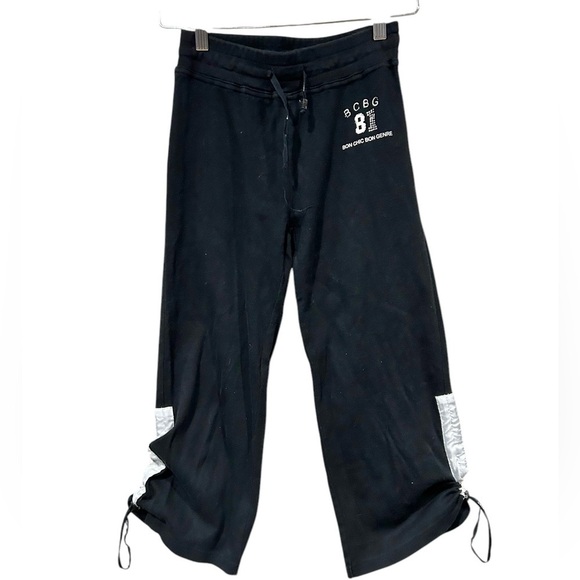 BCBG MaxAzria Capri Drawsting Black Sweat Pants Small 90s Y2K Millenium Diva - Picture 1 of 6